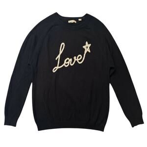 Chinti and Parker Love Embroidery Black Cashmere Knit Sweater size S Crew neck